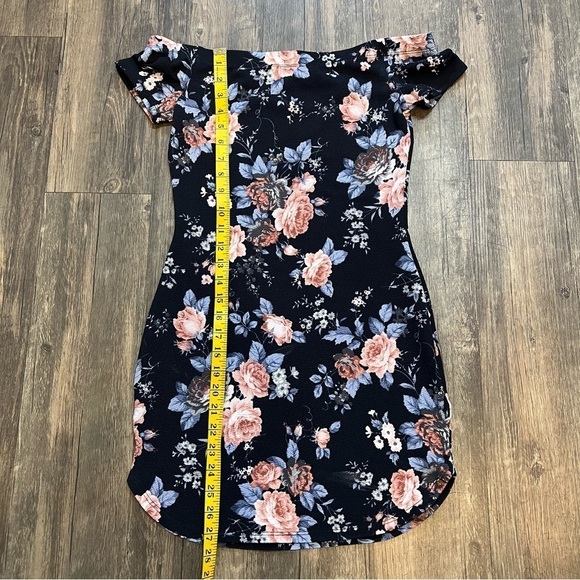Women’s Floral Blue And Coral Boat Neckline Off Shoulders Mini Dress Size S - Picture 8 of 8